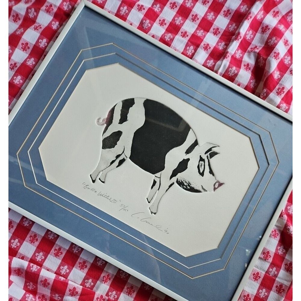 Farmhouse PIG Intaglio Embossed Print Duruk Hog BUBBA WILLIE III Outsider Art